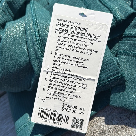 Lululemon Cropped Define Jacket Nulu Storm Teal Shine size 12 NWT - Picture 7 of 7